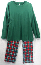 Women's XL Pajama Lounge Set 2 Pieces Christmas Green Red Plaid New