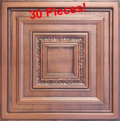 GRID SYSTEM Pop In, PVC 24'' x 24'', Ceiling Tiles, ANTYX Copper Brown, 30 Pieces!