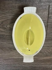 VTG Descoware Deluxe Enameled Cast Iron Belgium Casserole & Lid #18 Yellow Oval