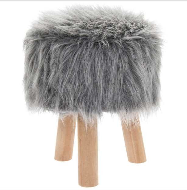 Round Furry Grey Stool Fluffy Bedroom Vanity Lounge Foot Rest Home Furniture For Sale Online Ebay