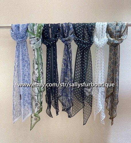 Sallys 100% Mulberry Silk Chiffon Shawl Paisley Print Neckerchief Oblong Scarf - Picture 4 of 4