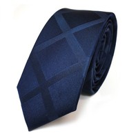 Schmale Tigertie Seidenkrawatte Blau Dunkelblau Schwarzblau Kariert - Krawatte