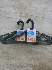 14 New Plastic Clothes Hangers 2 Sets of 7 .  Black Hangers Shirt Coat 