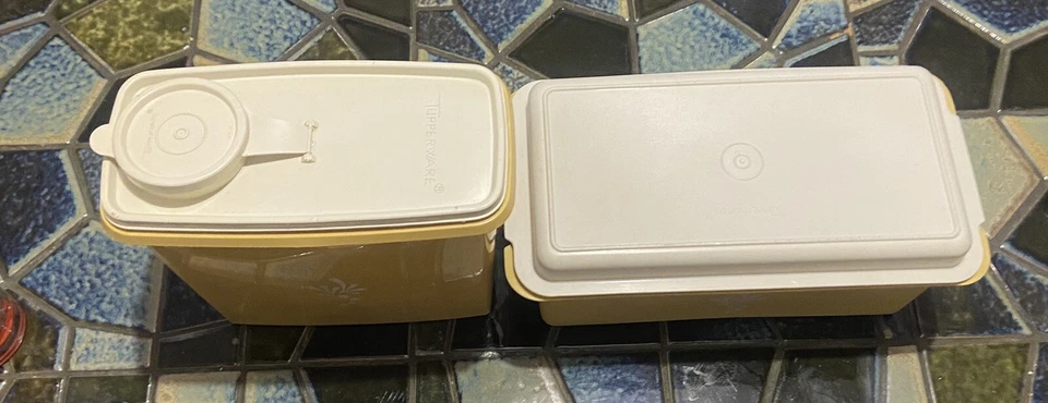 70s Vintage Tupperware harvest gold bread Keeper + Cereal Keeper Food Storage - Image 4 of 4