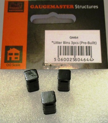 Gaugemaster GM464 - 3 X Strasse Abfall Eimer Schwarz Kunststoff 00 Gauge = 1:76