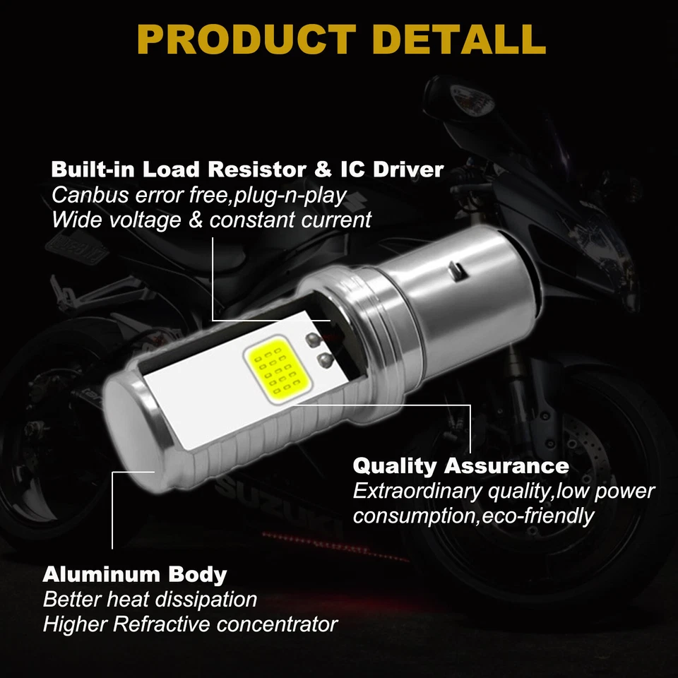 Fit For KTM 450 530 EXC 2009 2010 2011 LED Headlight Hi/Lo Beam BA20D H6 Bulb - Image 3 of 4