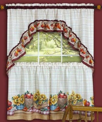 3pc Kitchen Curtains Set: 2 Tiers & Swag (57''x30'') VEGGIES FARMER'S MARKET,Achim