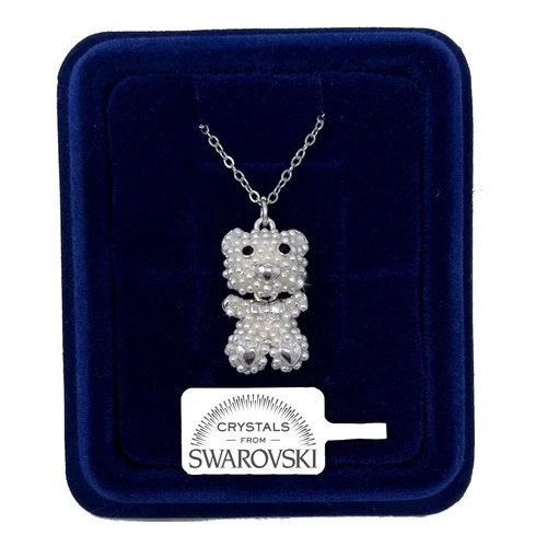 Collana Orsetto con Perline Catenina pl. oro Bianco 18k con Cristalli Swarovski - Foto 1 di 1