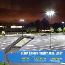 300W LED Shoebox Parking Lot Pole Light Arm Mount Dusk To Dawn 39000 Lumen IP65