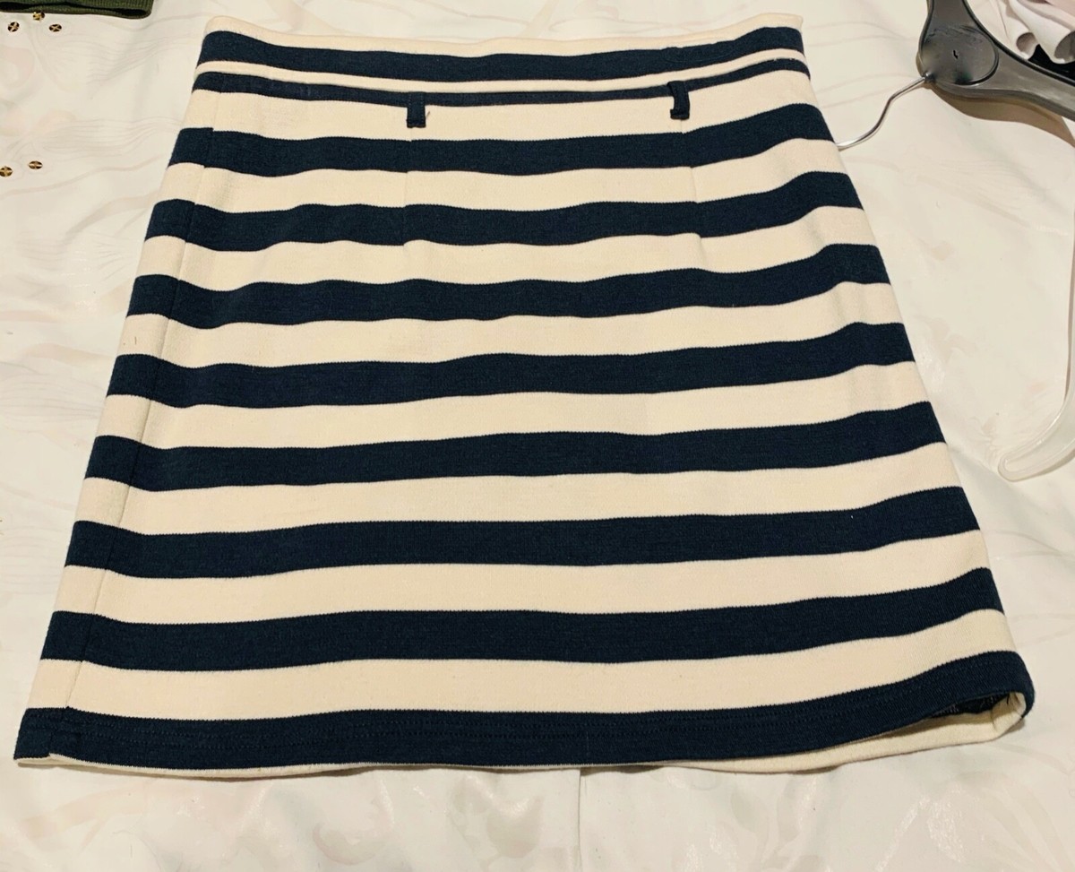 TOPSHOP WOMENS MINI SKIRT BLUE CREAM STRIPE STRETCH SKIRT SIZE 10