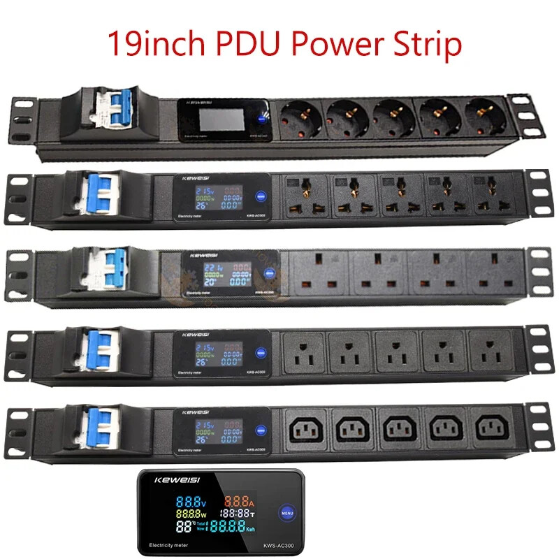 Voltímetro digital amperímetro vatímetro toma de corriente PDU para rack de gabinete de 19 pulgadas