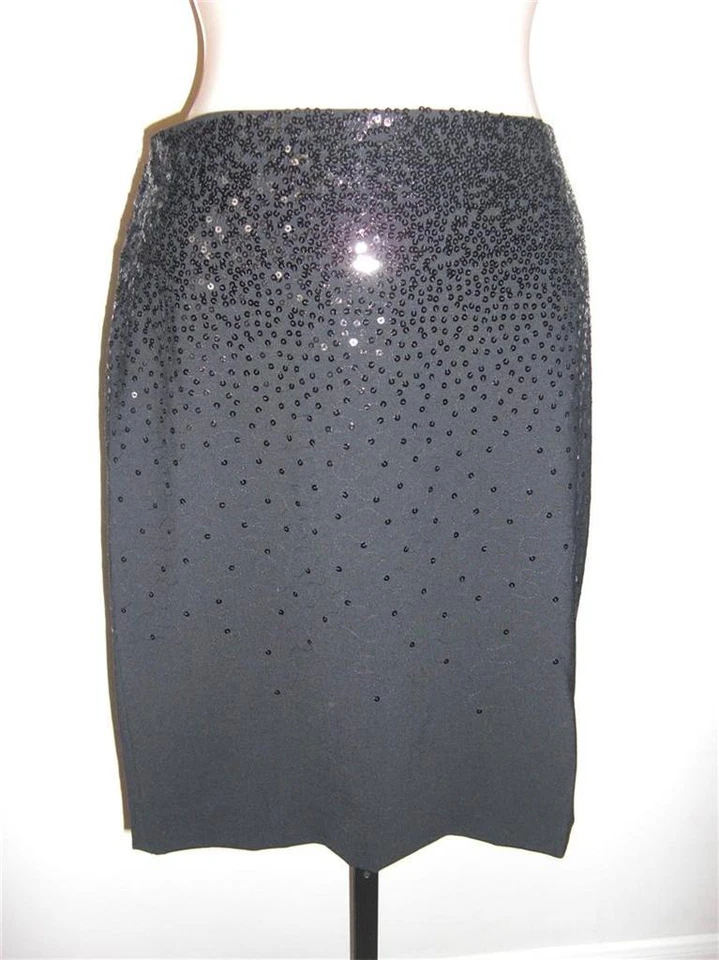 NWT DKNY Scattered Sequin Merino Wool Skirt Black 10 $245