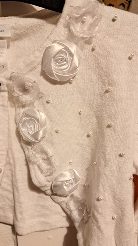 Bonnie Jean Cropped Sweater Cardigan Girl Age 12 Long Sleeve White Bolero - Picture 2 of 4