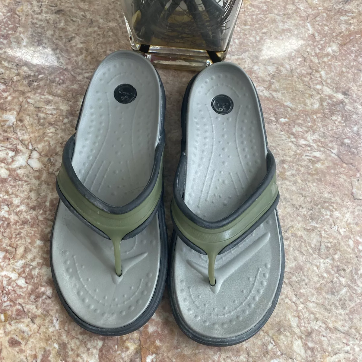 Crocs Men s Croslite A9 Comfort Gray Black Thong Flip Flop Sandal