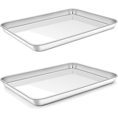 Hochwertiges 2er Set Edelstahl Backblech, Rechteckig 26,5 x 20,5 cm