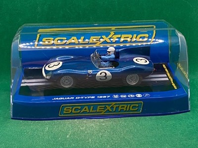 ORIGINAL SCALEXTRIC JAGUAR D-TYPE 1957 1/32 SLOT CAR, BLUE/WHITE # 3, NEW UNUSED
