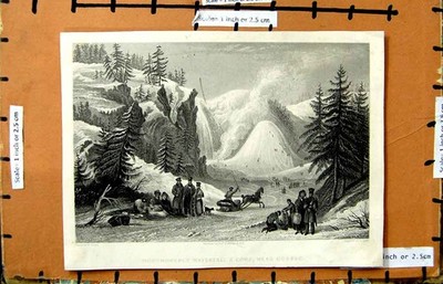 Original alter antiker Druck Montmorency Wasserfall Kegel Quebec Kanada Berge