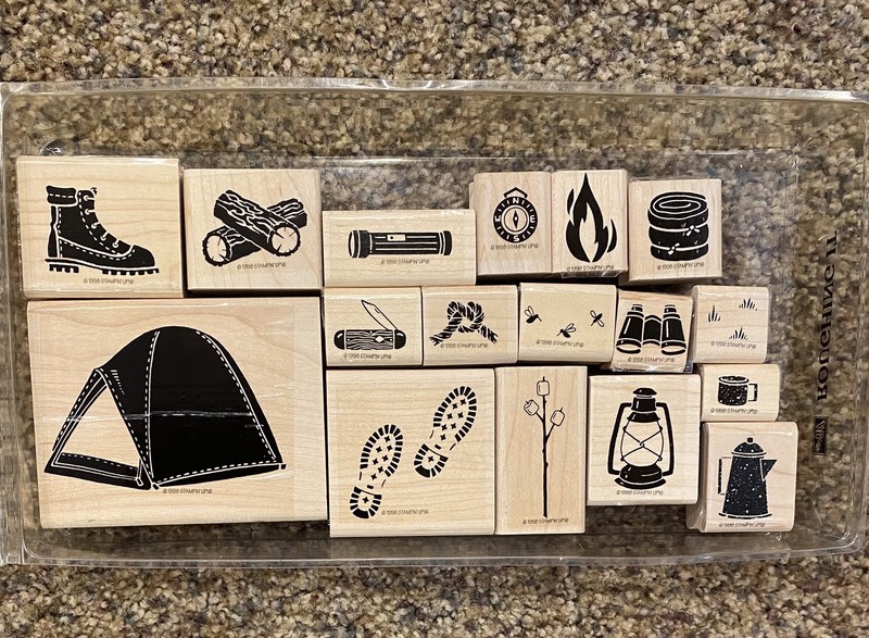 Stampin’ Up! Roughing It-Retired wood set of 17-Camping, hiking, outdoors