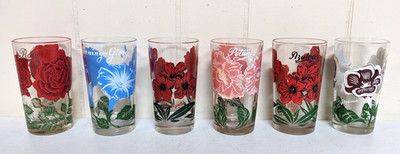 Vtg Boscul Peanut Butter 5'' Floral Drinking Glasses Tumblers Assorted Lot of 6