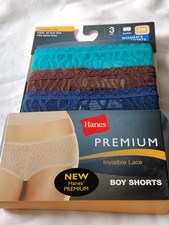 Hanes Women's SIZE M/6 Invisible Lace Seamless Boy Shorts 3 PACK ASSORTED COLORS