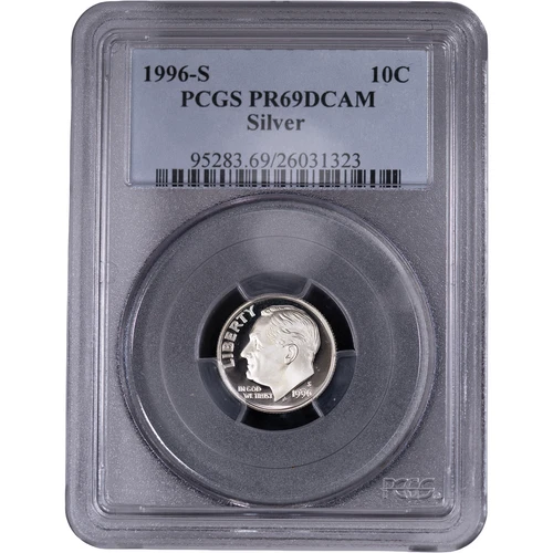 1996-S 10c Roosevelt Silver Proof Dime ~ PCGS PR69DCAM