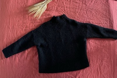 & Other Stories Black Wool Alpaca Knit Ribbed Mock Neck Pullover Sweater Sz M