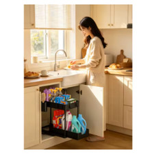 Under Sink Storage Organiser Shelf Spice Rack Pull Out Drawer Kitchen 2 Tier UK