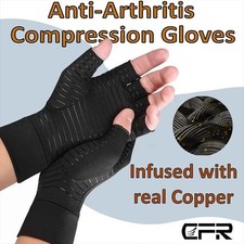 Copper Compression Gloves Anti Arthritis Fingerless Hand Support Pain Relief US