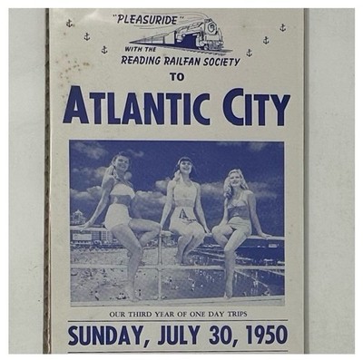 1950 Reading Railfan Society Atlantic City Excursion Broadside Poster Timetable