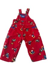 Vintage OshKosh Red Corduroy Print Overalls 18 M Mice With Bow Arrow