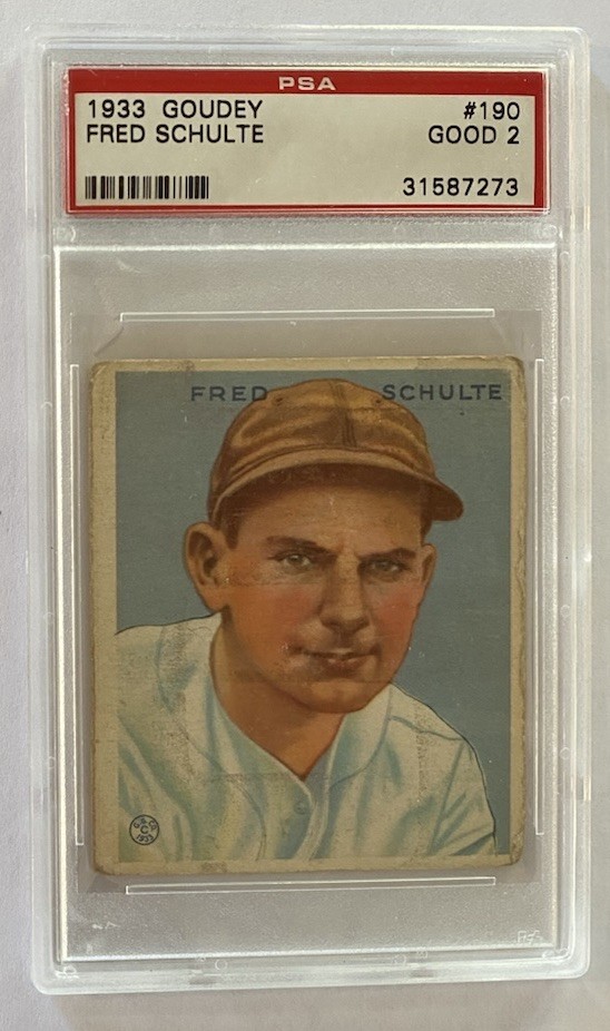 1933 Goudey Fred Schulte #190 Rookie Card Washington Senators PSA 2 GOOD