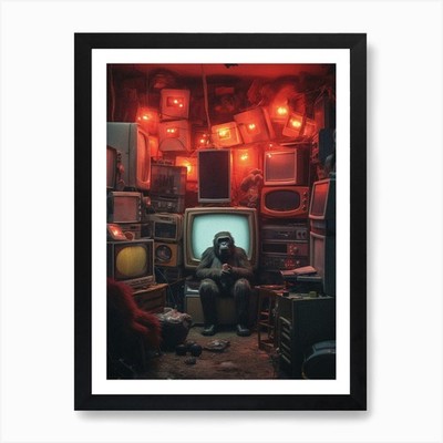Monkey TV Art Print Framed Wall Art Poster Canvas Print Picture