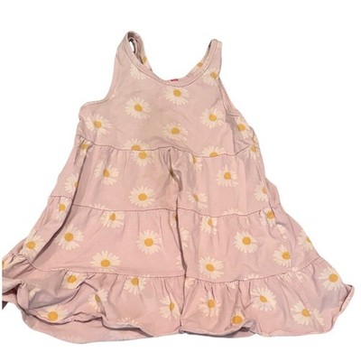 Girls Pink Daisy Floral Tiered Sleeveless Sundress Casual Summer Play Dress