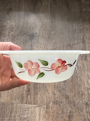 Anchor Hocking Fire King Casserole Dish #445 Hand Painted Peach Blossom 1 Pint