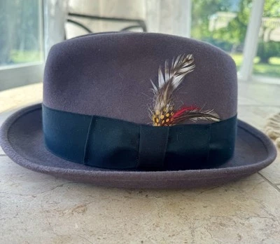 Vintage Designer Collection Fedora Hat USA Brown Black Ribbon Feather Large - Image 1 of 4