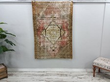 Bohemian Oushak Rug Vintage Handknotted Turkish Wool 3.6x6.2 Ft VT5413