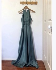 Alabaster The Label Satin Halter Maxi Dress – Sage, Size 8