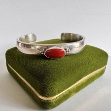 Richard Long Sr Native American Navajo Sterling Silver Red Coral Cuff Bracelet