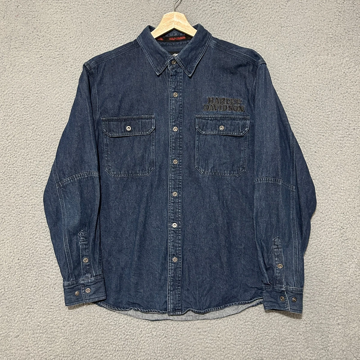 Harley-Davidson Denim Long Sleeve Casual Button-Down Shirts for