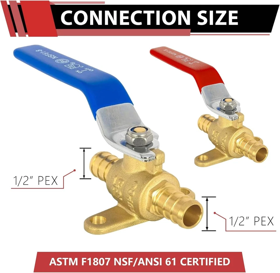Pex Brass Shut-off Valve, 10-Pack, Red/Blue Levels - Image 4 of 4