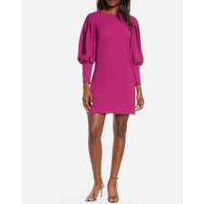 NWT Stunning Eliza J Magenta Balloon Sleeve Crepe Shift Dress Vibrant Modern 8