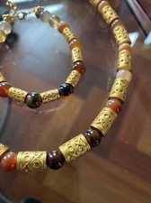 TESORO PRECOLOMBINO 24K GOLD PLATED BRACELET & NECKLACE SET NATURAL STONE BEADS