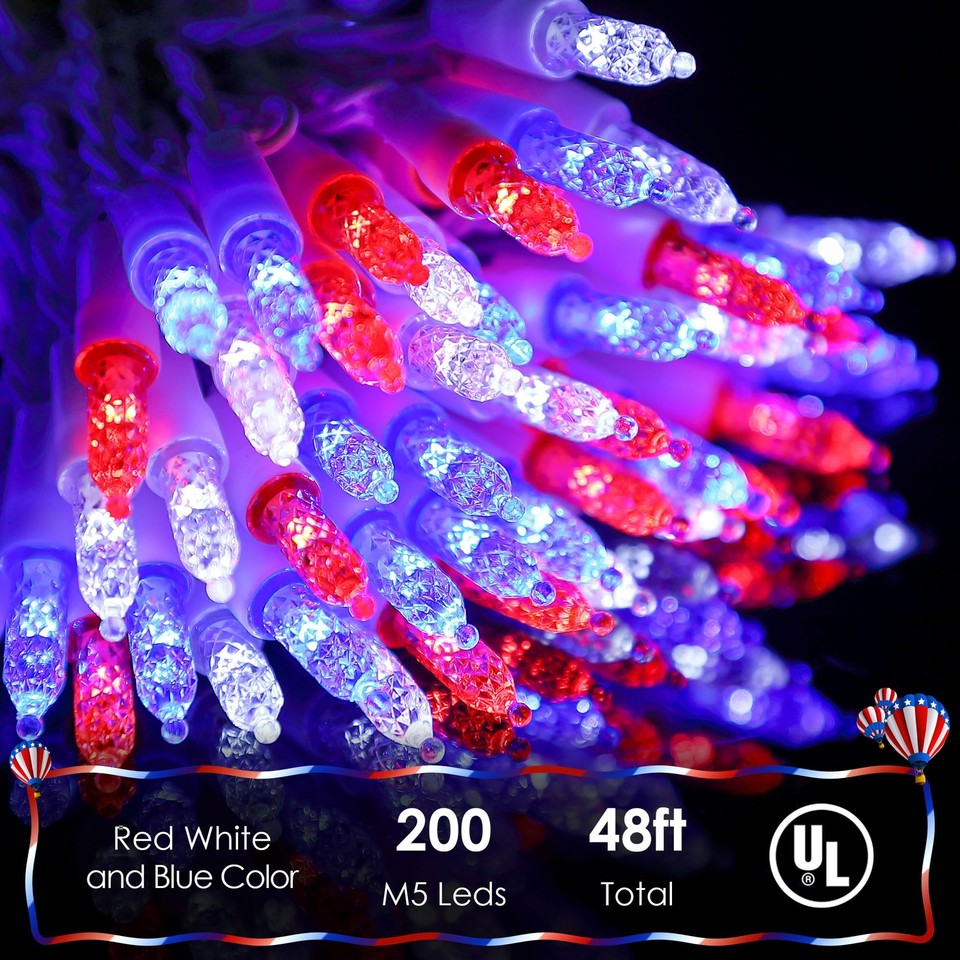 Red White and Blue Lights 200 M5 Leds 48Ft Connectable 4Th of July