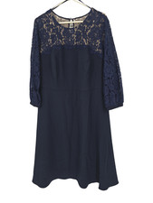 Eliza J Size 16W Dress Navy Blue Floral Lace Sleeve Knee Length Pockets NWT