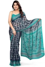 Indian Chiffon Saree With Unstitched Blouse Piece Party Wedding Wear For Women