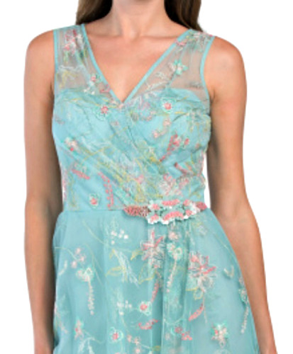 Teri Jon Sleeveless Tulle Embroidered Illusion V-neck Gown Aqua Multi sz16 $1180 image 4