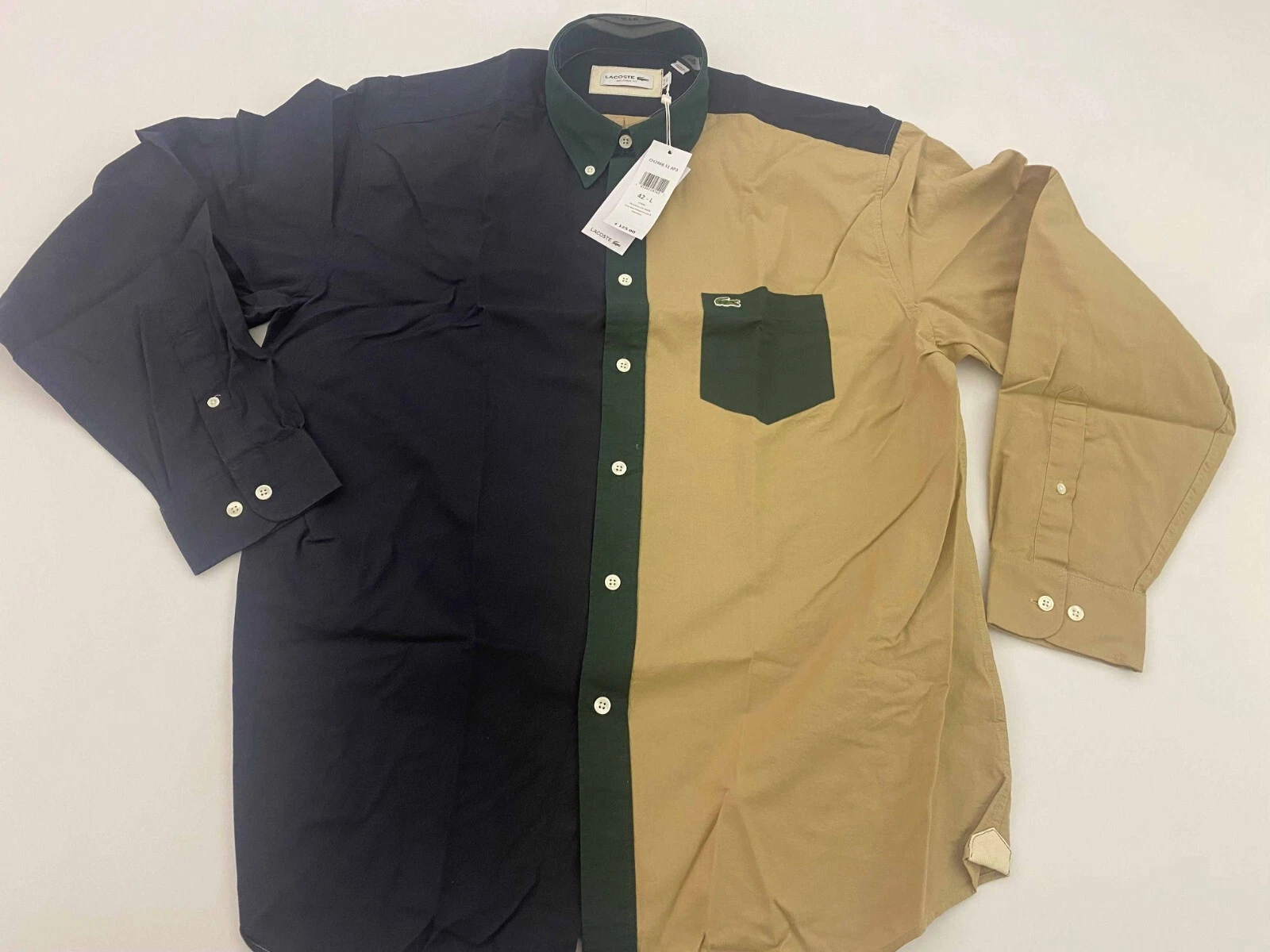 LACOSTE WOVEN MULTI COLOR LNG SLVE SHIRT CH2968 AP3 NVY/GRN/BGE NEW W TAG X