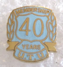 Vintage United Transportation Union UTU 40 Years Membership Award Lapel Pin
