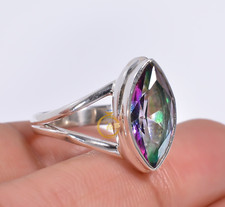 Rainbow Mystic Topaz Ring 925 Sterling Silver Wedding Engagement Rings Jewelry
