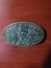 Vtg Pony Post Brass Belt Buckle The Montauk Silver Company Made In UK Western